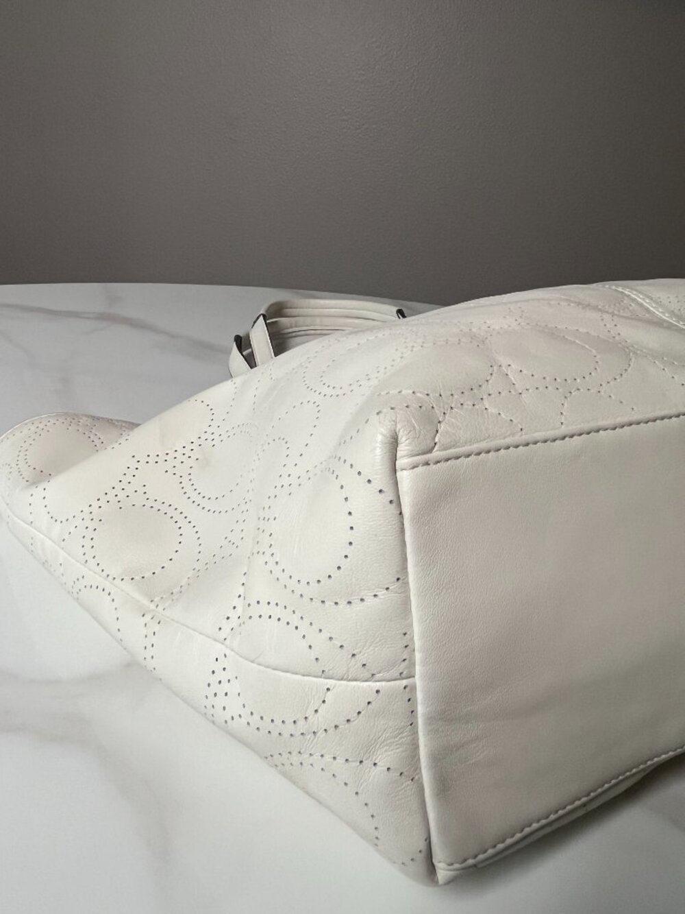 Coach Ivory Leather Op Art Perforated Tote Bag F16598 - Picture 10 of 15